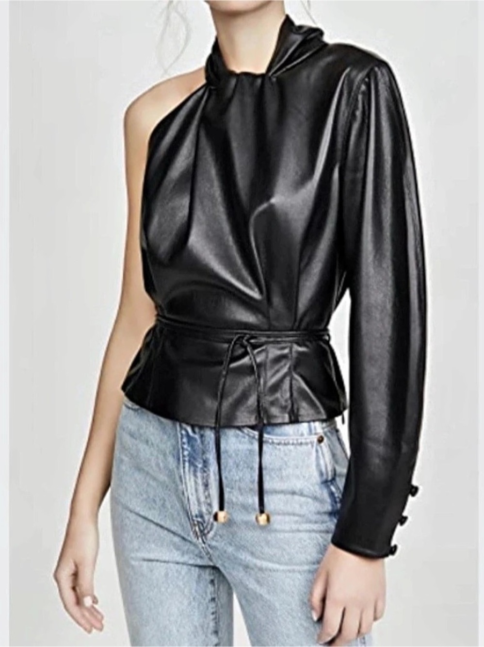 Nanushka Elodia Top One-Sleeve in Black Size Small